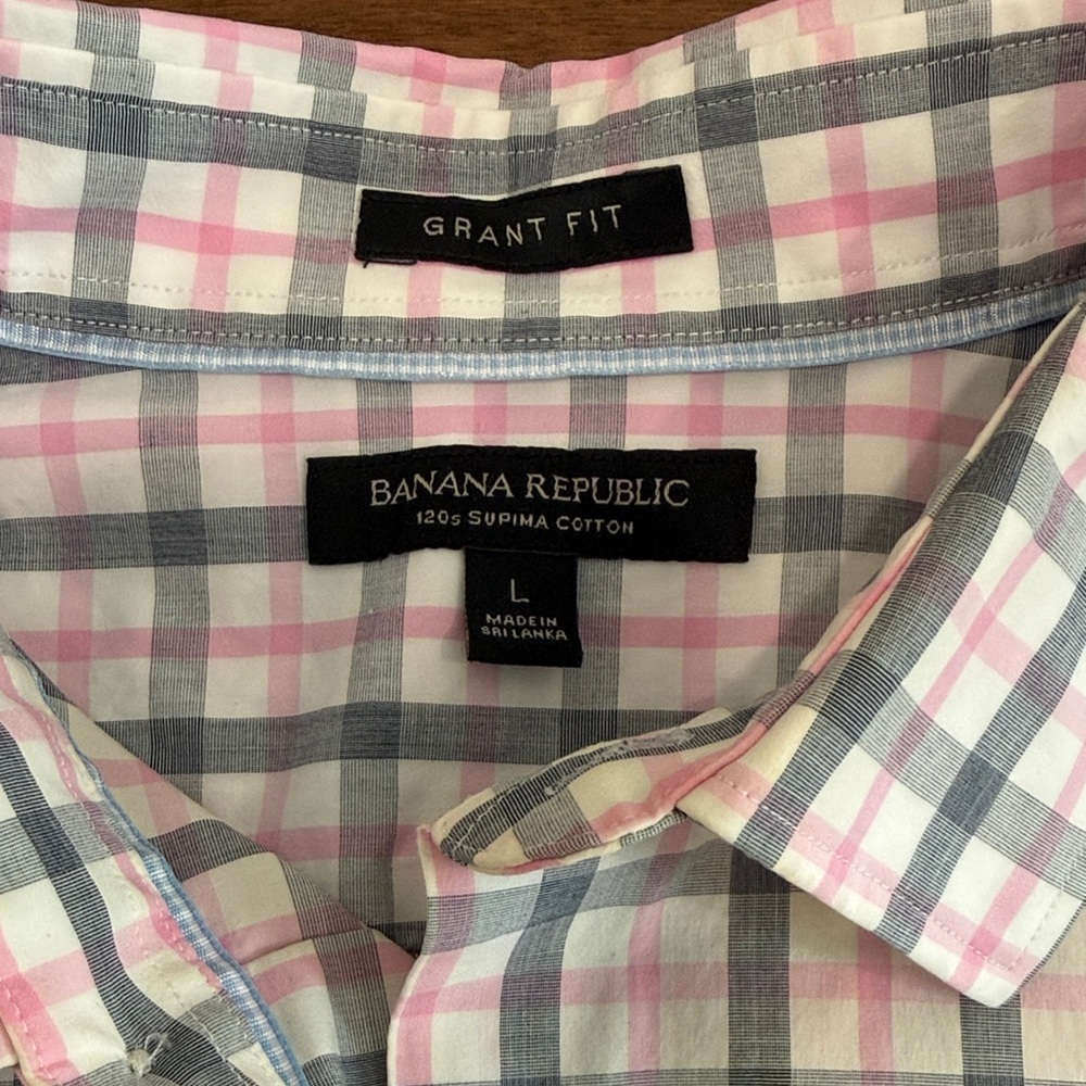 Banana Republic Men's Checkered Pink and Gray Shirt